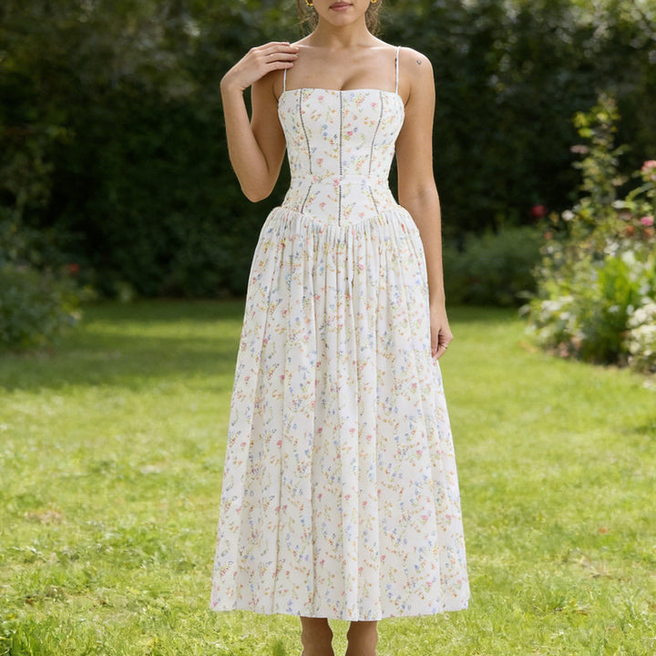 Damen Elegantes Maxikleid mit floralem Muster und schulterfreiem Design Echo Archiv