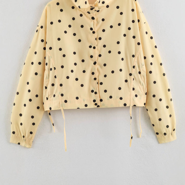Damen Gepunktete Cropped-Blousonjacke mit Raffung und Stehkragen Echo Archiv