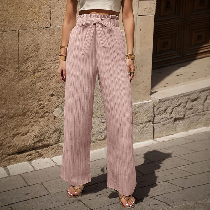 Damen Weite Plissee-Hose mit Paperbag-Bund und Taillenbindegürtel – Avélisse
