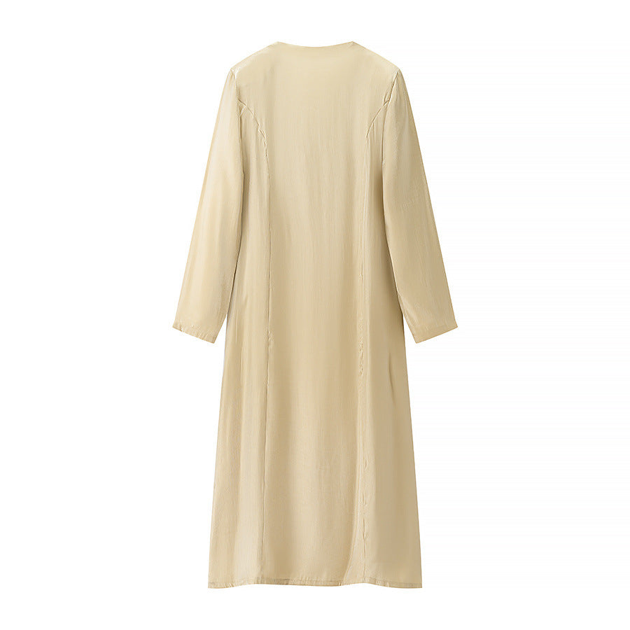 Damen nan locker fallendes Maxikleid mit tiefem V-Ausschnitt und langen Ärmeln Echo Archiv