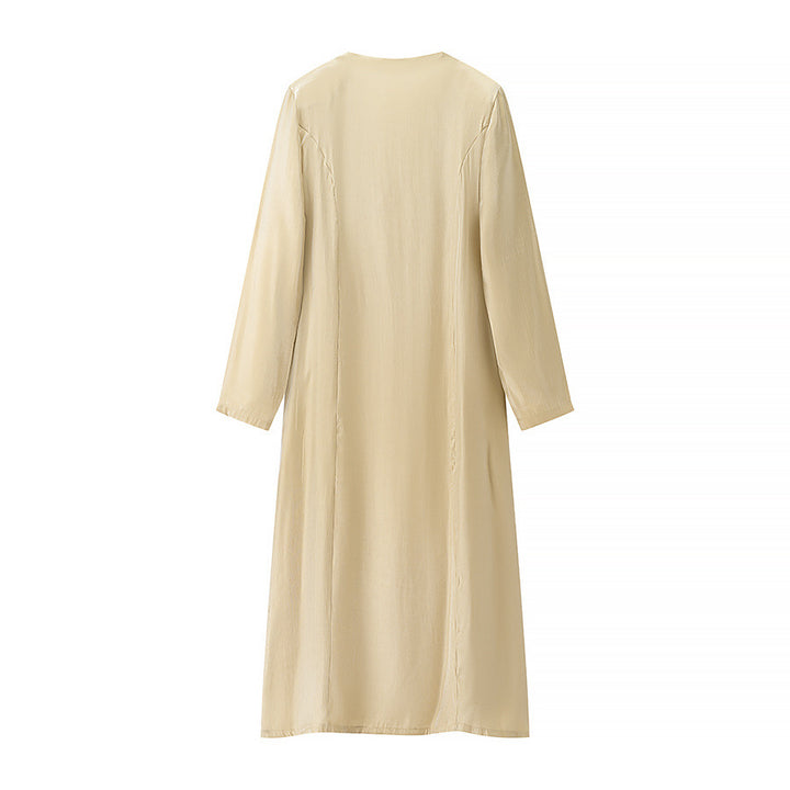 Damen nan locker fallendes Maxikleid mit tiefem V-Ausschnitt und langen Ärmeln Echo Archiv