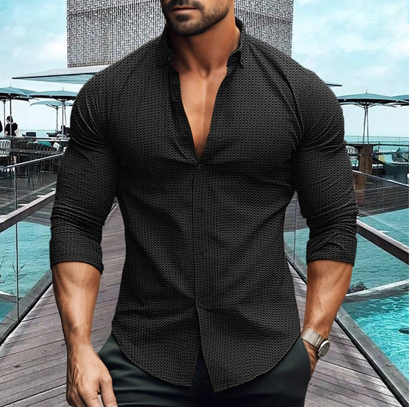 Herren elegantes Langarmhemd mit strukturiertem Muster Echoarchiv