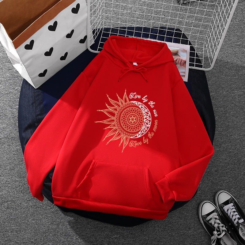 Damen Kapuzenpullover mit Sonn-und-Mond-Mandala, Kängurutasche und angerautem Fleece – Auréline