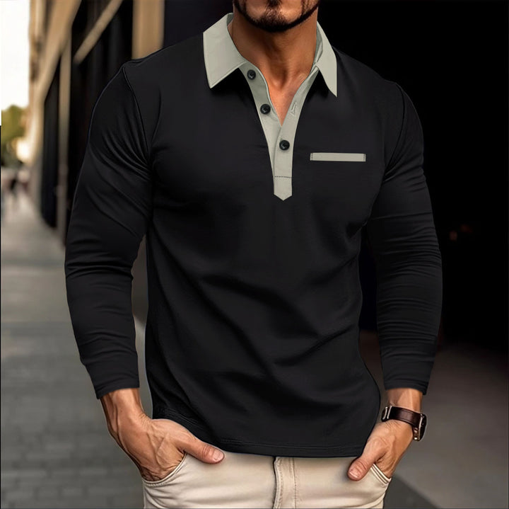 Herren Langarm Poloshirt mit Kontrastkragen Echoarchiv