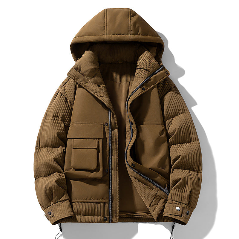 Herren Gepolsterte Winterjacke mit Kapuze, gesteppte Ärmel und Cargo-Taschen Echo Archiv