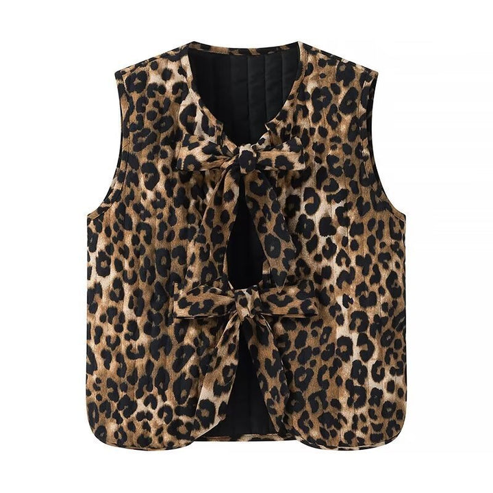 Damen Ärmellose Leoparden-Print-Weste mit Bindeschleifen und strukturierter Oberfläche Echo Archiv