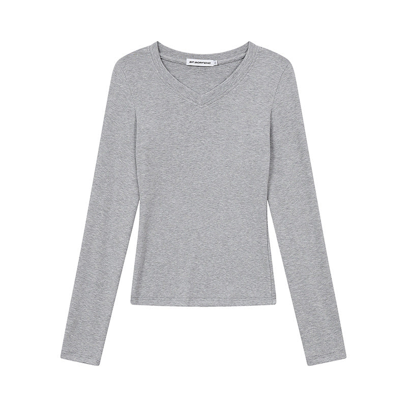 Damen Langarmshirt mit V-Ausschnitt und tailliertem Slim-Fit Echoarchiv