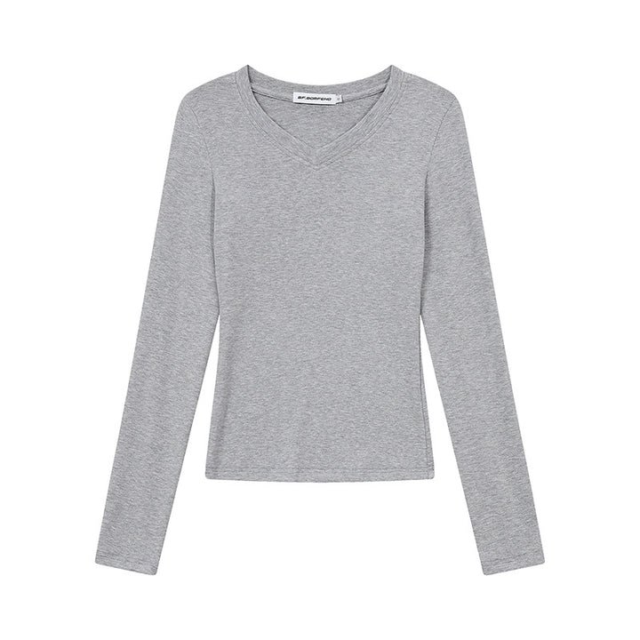 Damen Langarmshirt mit V-Ausschnitt und tailliertem Slim-Fit Echoarchiv