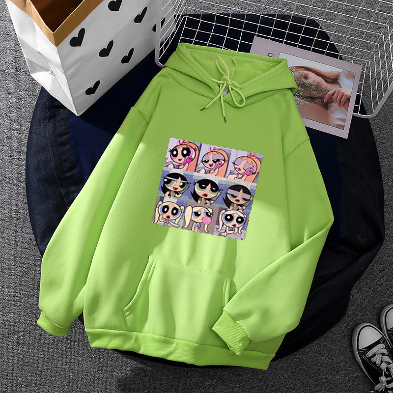 Damen übergroßer Kapuzenpullover mit Kängurutasche und humorvollem Comicprint – Auréline