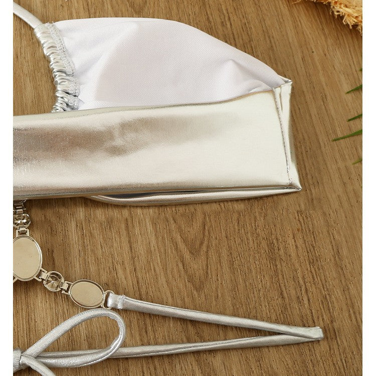 Damen Glänzender Bikini mit Neckholder-Design Echo Archiv