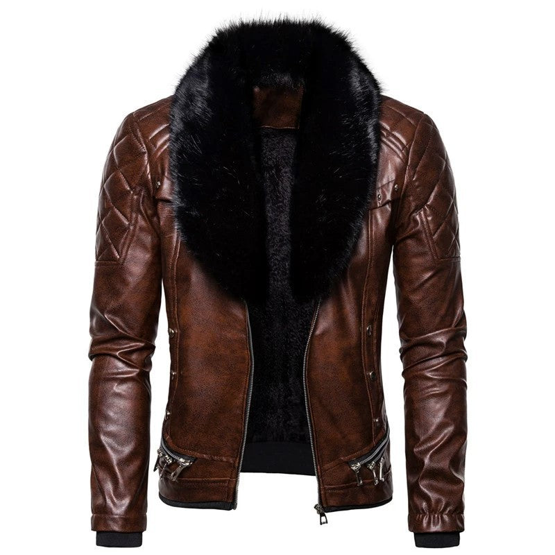 Herren Bikerjacke mit Kunstfellkragen und gesteppten Details Echoarchiv