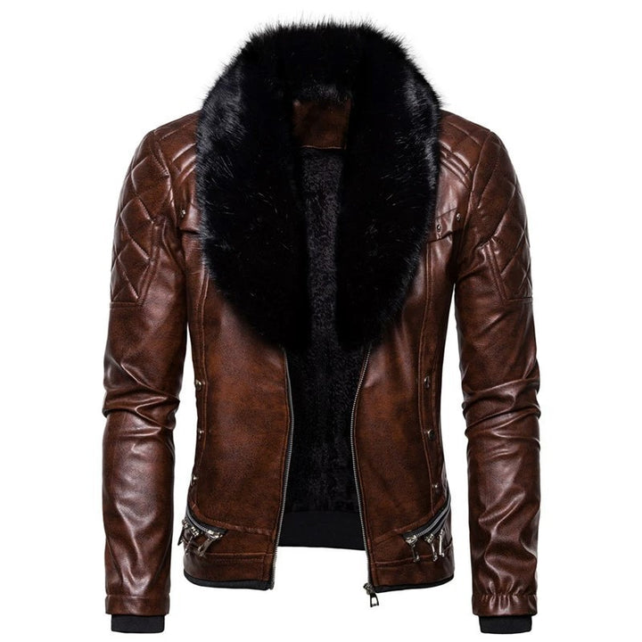 Herren Bikerjacke mit Kunstfellkragen und gesteppten Details Echoarchiv