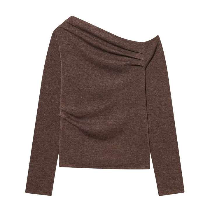 Damen Schulterfreier Feinstrick-Longsleeve mit drapiertem Wasserfallkragen Echo Archiv