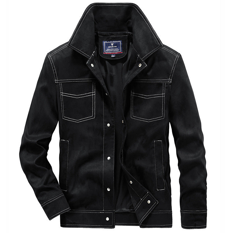 Herren Veloursimitation-Truckerjacke mit Kontrastnähten und Overshirt-Schnitt Echo Archiv