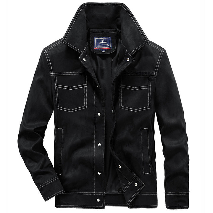 Herren Veloursimitation-Truckerjacke mit Kontrastnähten und Overshirt-Schnitt Echo Archiv