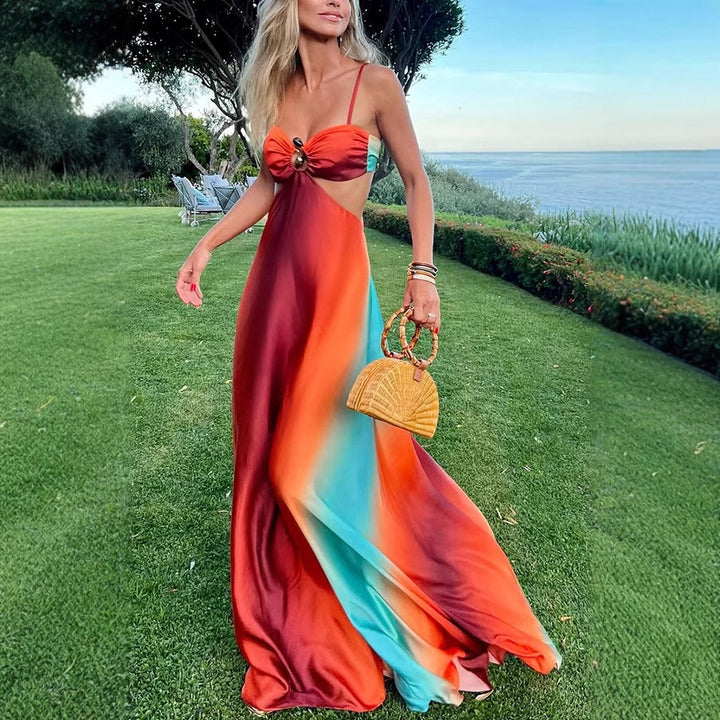 Damen Maxikleid mit verführerischem Wickeldesign und schimmernden Farbverläufen Echo Archiv