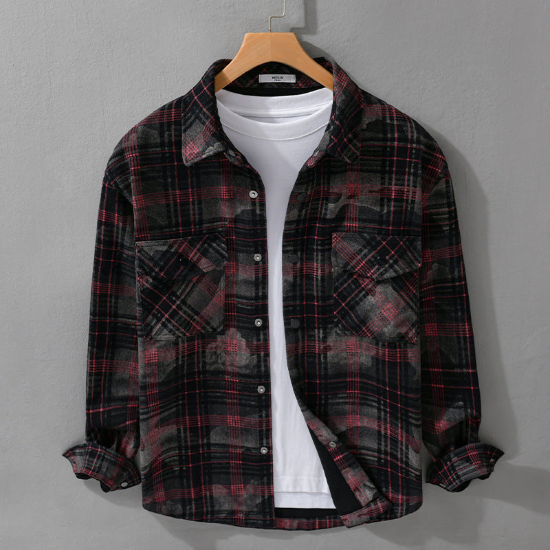 Herren Kariertes Overshirt aus flauschigem Flanell mit Brusttaschen Echoarchiv