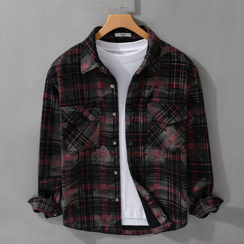 Herren Kariertes Overshirt aus flauschigem Flanell mit Brusttaschen Echoarchiv