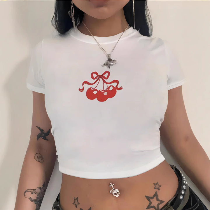 Damen Crop-T-Shirt mit kreativem Totenkopf-Design und figurbetontem Schnitt Echo Archiv