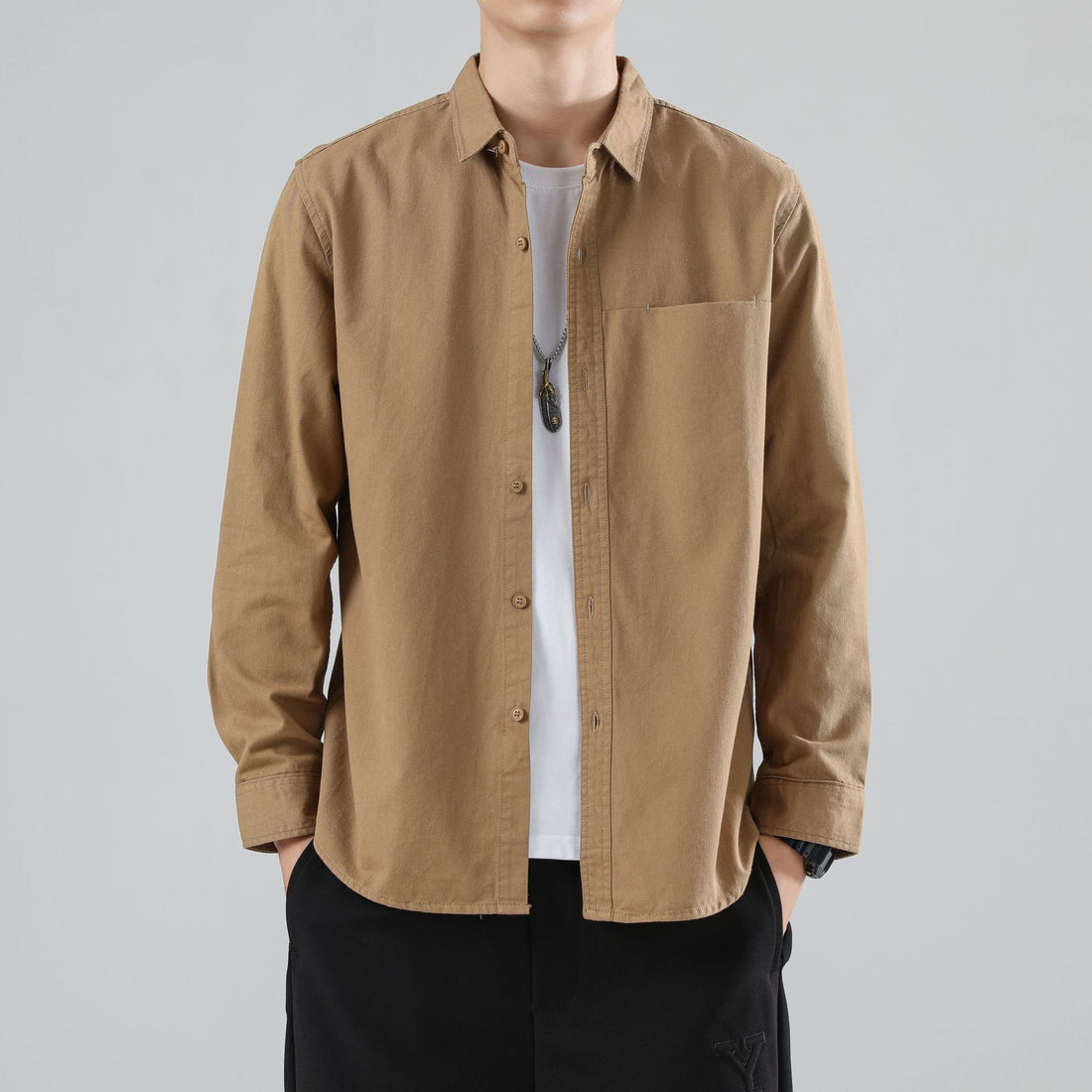Herren Lockeres Baumwoll-Overshirt mit Brusttasche und leichter Struktur Echo Archiv