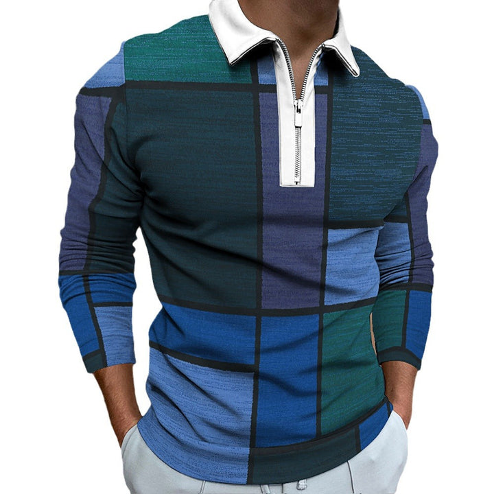 Herren Poloshirt mit modischem Reißverschluss und einzigartigem Grafikdesign Echoarchiv