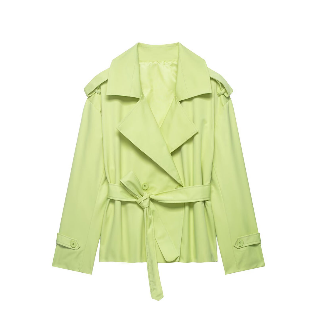 Damen kurzer Trenchcoat mit Taillengürtel, doppelreihiger Front und Schulterklappen Echo Archiv