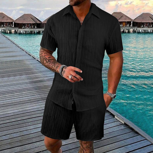 Herren lässiges Kurzarm-Hemd und Shorts Set Echoarchiv