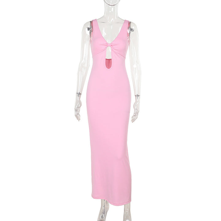 Damen figurbetontes Maxikleid mit tiefem V-Ausschnitt und Cut-Out Echo Archiv