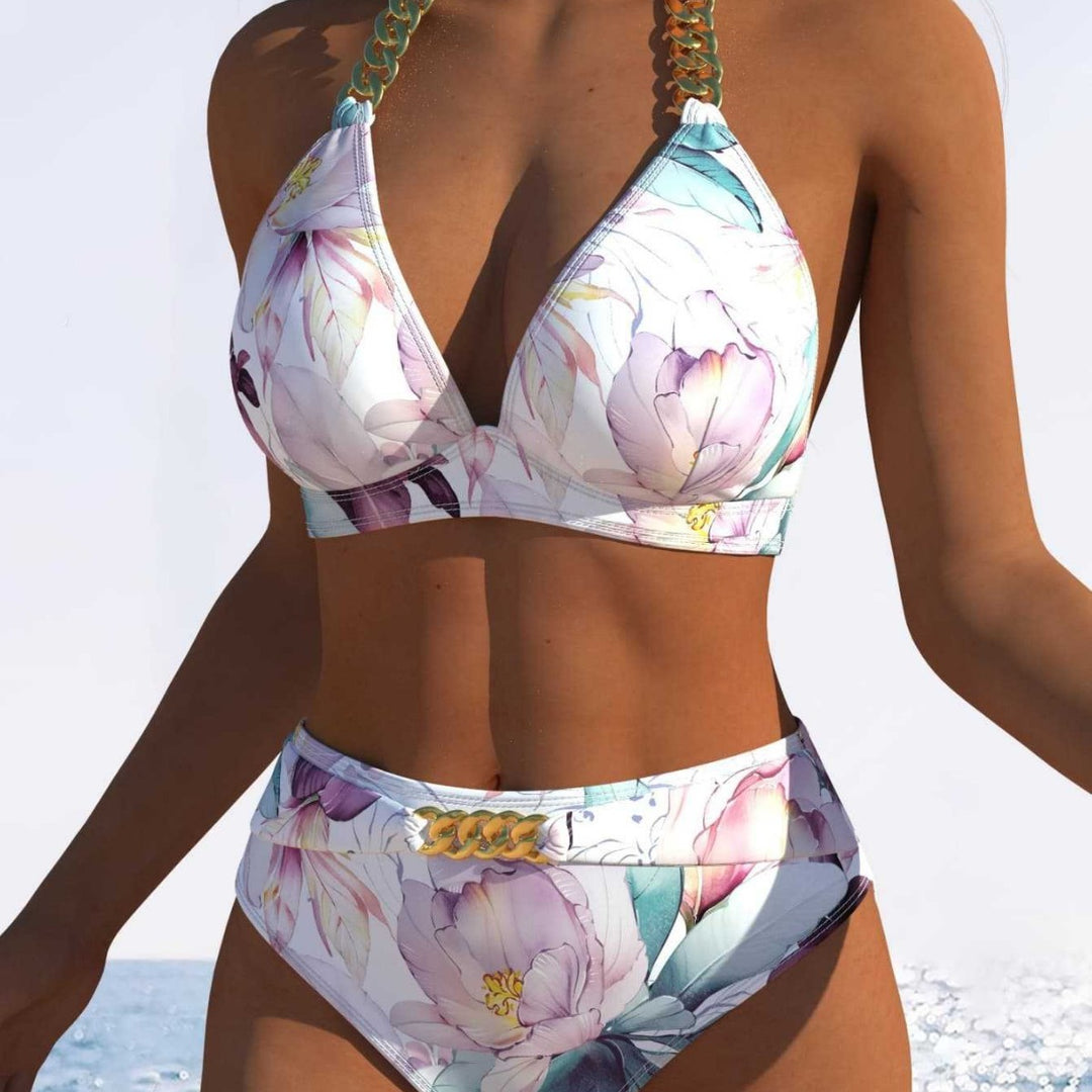 Damen Bikini-Set mit hohem Taillenschnitt und elegantem Blumendruck Echo Archiv