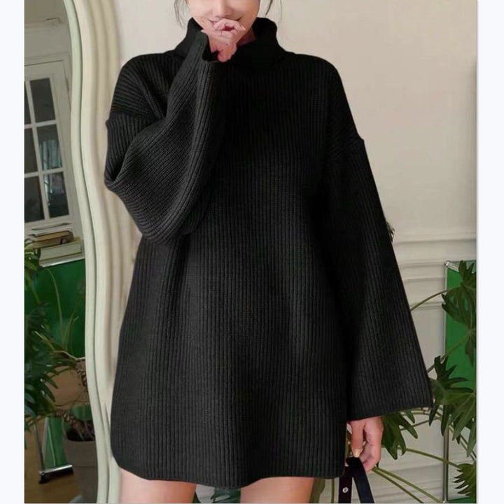 Damen Oversized geripptes Rollkragen‑Strickkleid mit Glockenärmeln – Mavelle