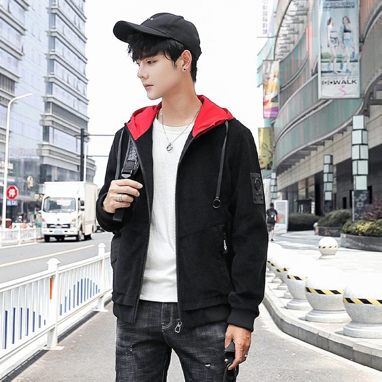 Herren Modische Cordjacke mit abnehmbarer Kapuze Echoarchiv