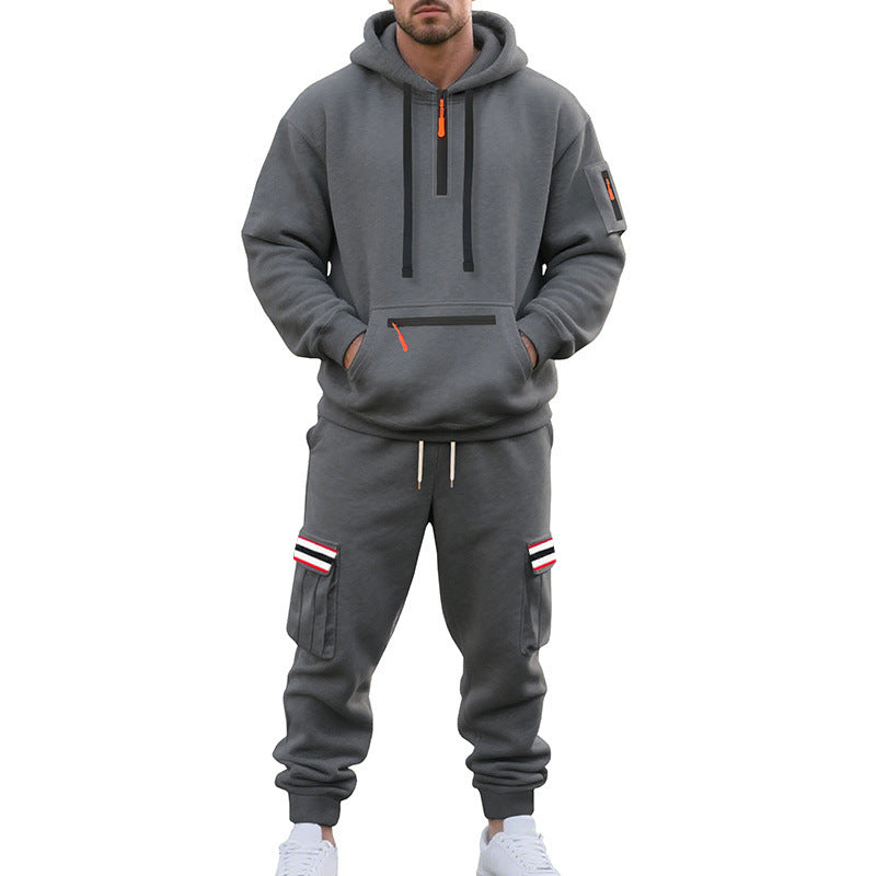 Herren nan Cargo-Hoodie- und Jogginghose-Set mit Halbzip, Reißverschluss-Kängurutasche und elastischem Tunnelzugbund Echo Archiv