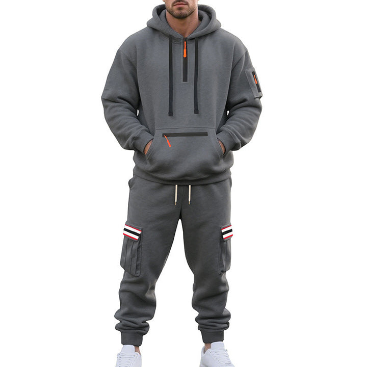 Herren nan Cargo-Hoodie- und Jogginghose-Set mit Halbzip, Reißverschluss-Kängurutasche und elastischem Tunnelzugbund Echo Archiv
