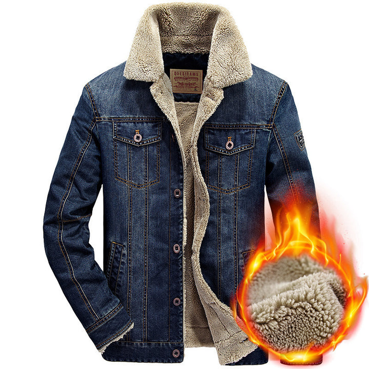 Herren Jeansjacke im Aviator‑Look mit komplettem Sherpa‑Futter und Umlegekragen – Denvaro