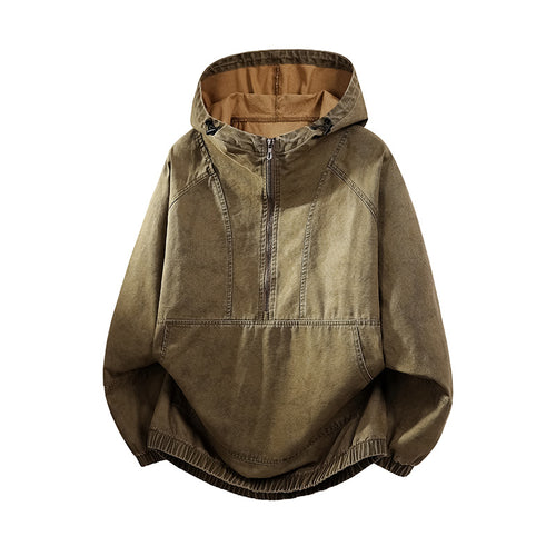 Herren Oversize Canvas-Halbzip-Kapuzenanorak mit Kängurutasche und elastischem Saum Echo Archiv