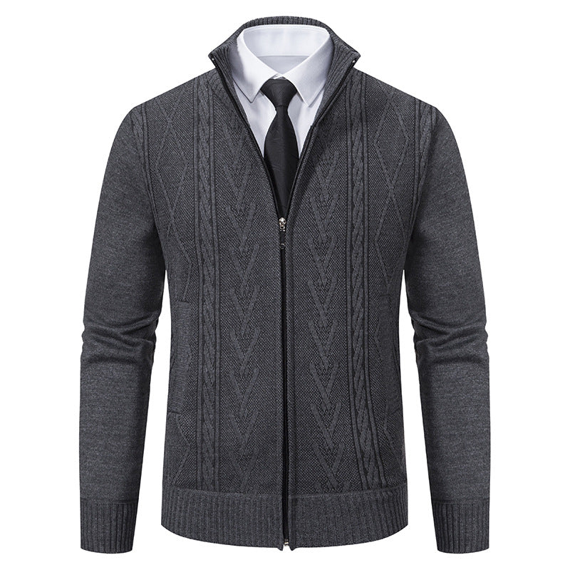 Herren nan gehobene Strickjacke mit erhabenem Zopfmuster und durchgehendem Reißverschluss Echo Archiv