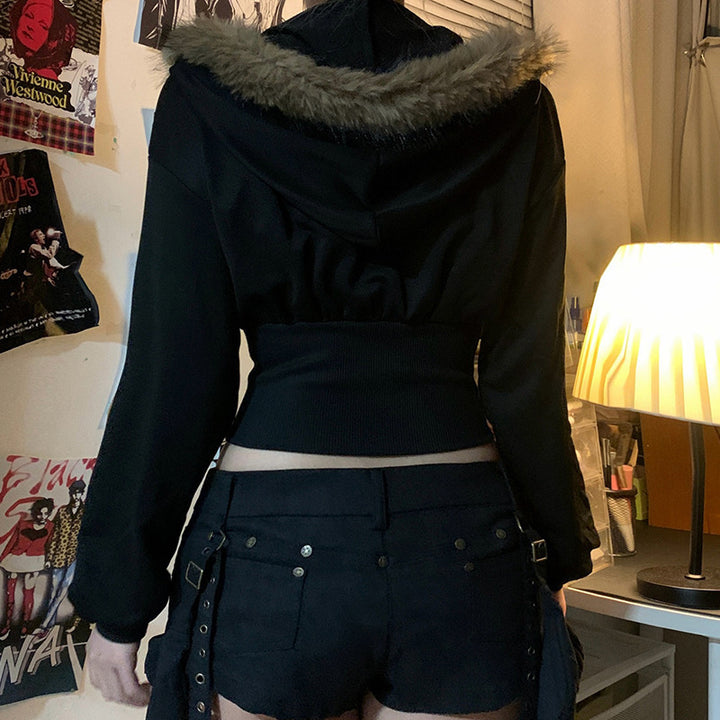 Damen Kurzgeschnittene Kapuzenjacke mit figurformender Rippen‑Corsage und durchgehendem Reißverschluss Echo Archiv