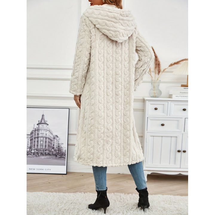 Damen Langer Kapuzen-Teddy-Mantel mit Zopfstrick-Optik Echo Archiv