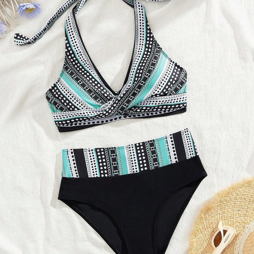 Damen Hochtailliertes Bikini-Set mit modischem Wickel-Oberteil Echo Archiv