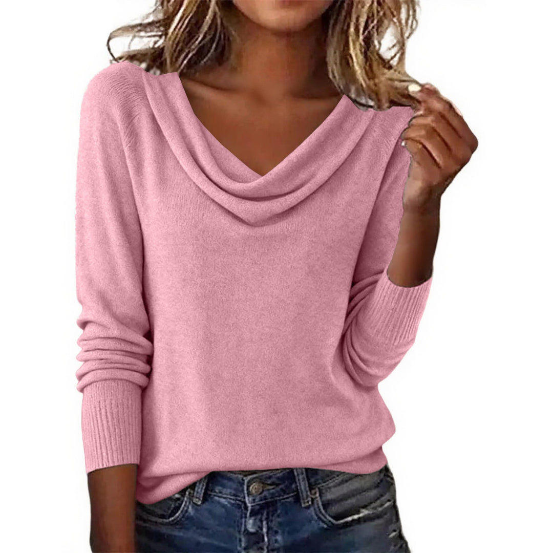 Damen Feiner Strickpullover mit Wasserfallkragen und Rippbündchen – Mavelle