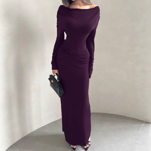 Damen Off-Shoulder Maxikleid mit taillierter Wickeloptik und Raffung Echo Archiv