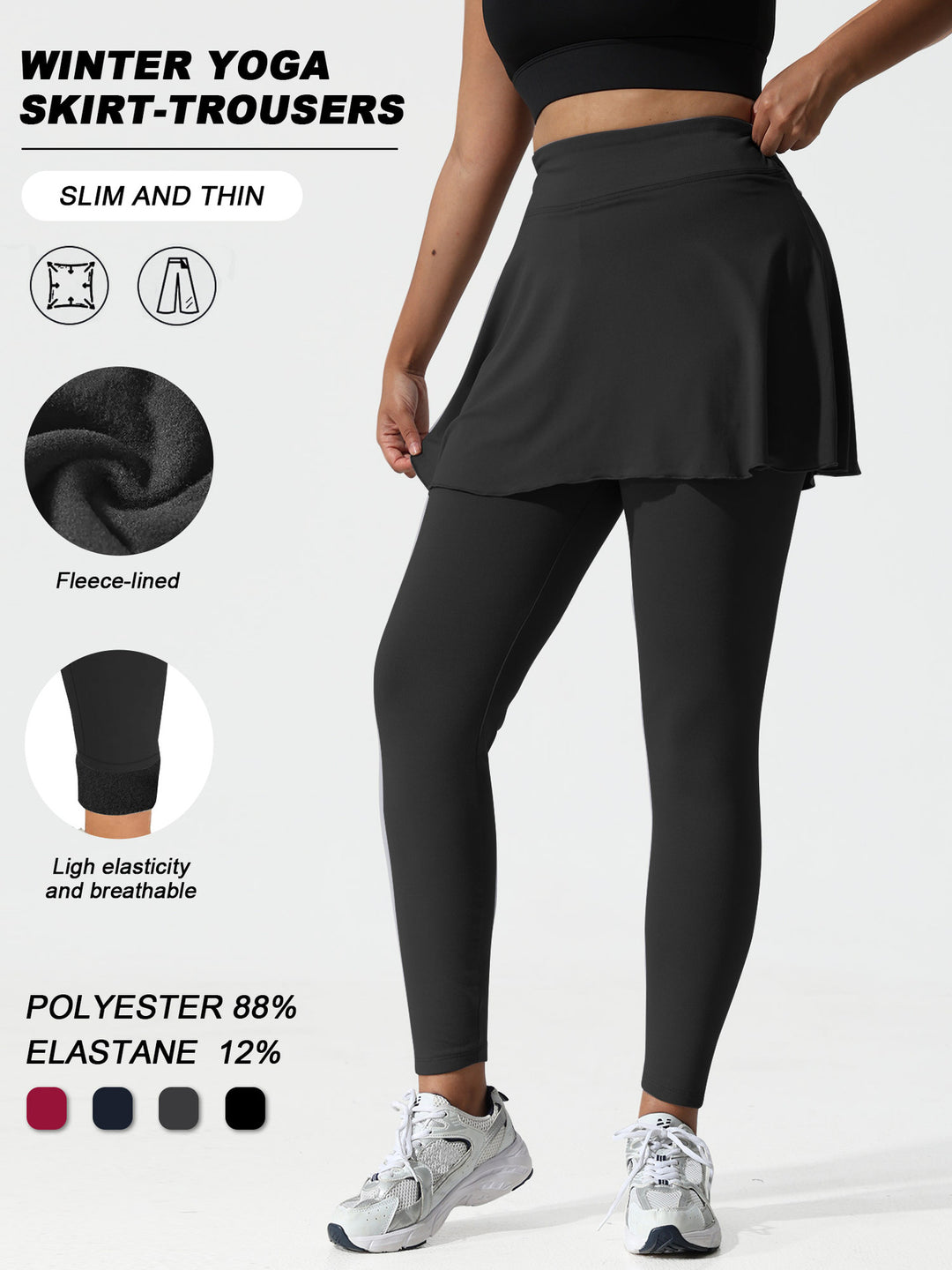 Damen Thermal-Leggings mit integriertem Sportrock und Fleece-Futter echoarchiv-