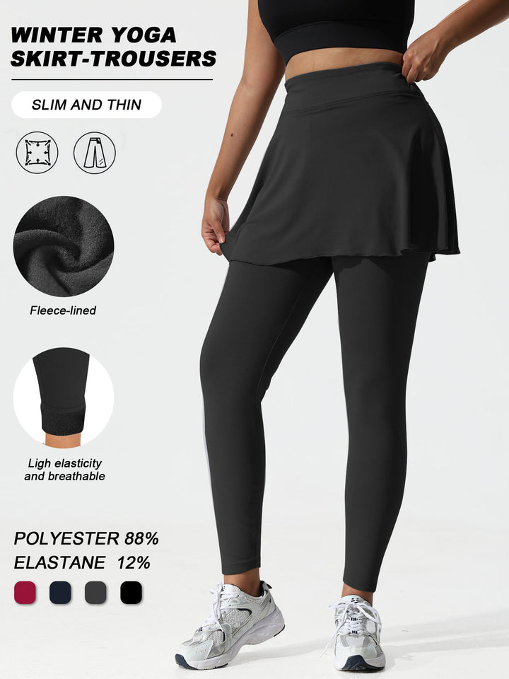 Damen Thermal-Leggings mit integriertem Sportrock und Fleece-Futter echoarchiv-
