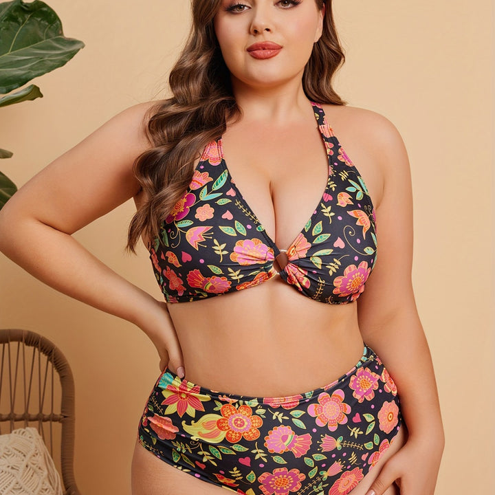 Damen Hoch tailliertes Bikini-Set mit floralem Muster Echo Archiv
