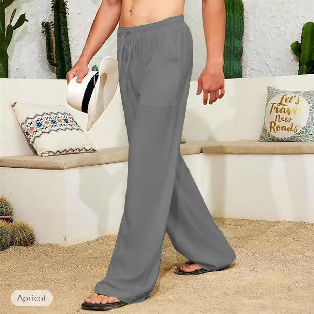 Herren weite Leinenhose mit Tunnelzug, aufgesetzten Seitentaschen und Relaxed-Fit – Sorevano