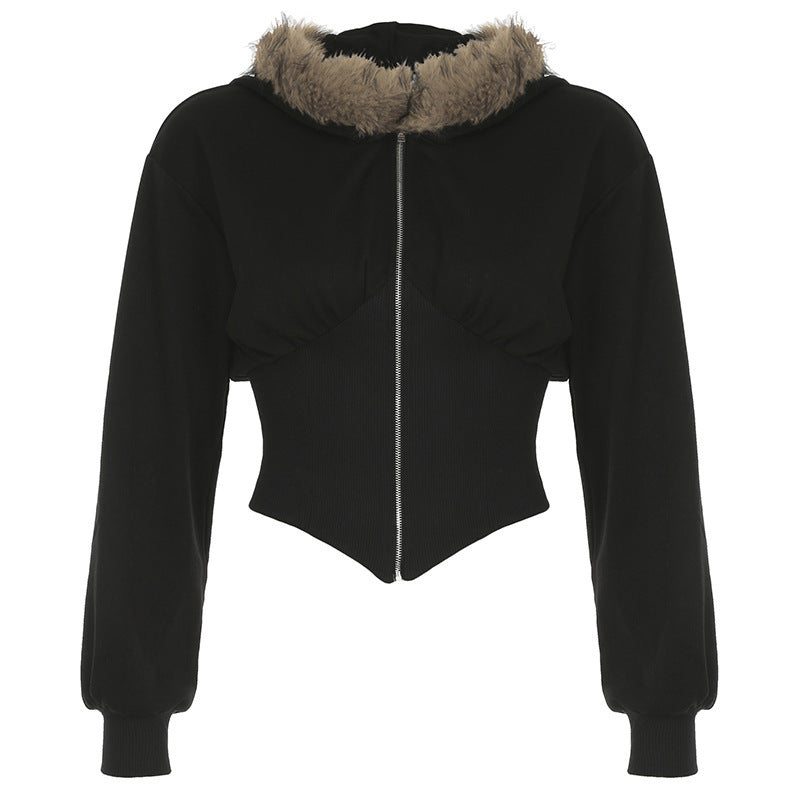 Damen Kurzgeschnittene Kapuzenjacke mit figurformender Rippen‑Corsage und durchgehendem Reißverschluss Echo Archiv