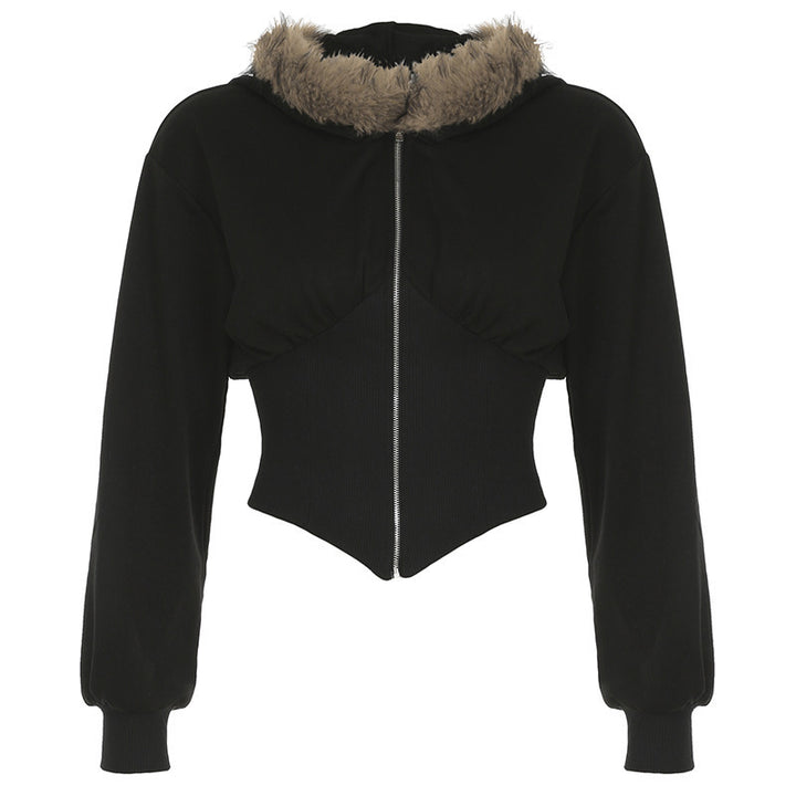 Damen Kurzgeschnittene Kapuzenjacke mit figurformender Rippen‑Corsage und durchgehendem Reißverschluss Echo Archiv