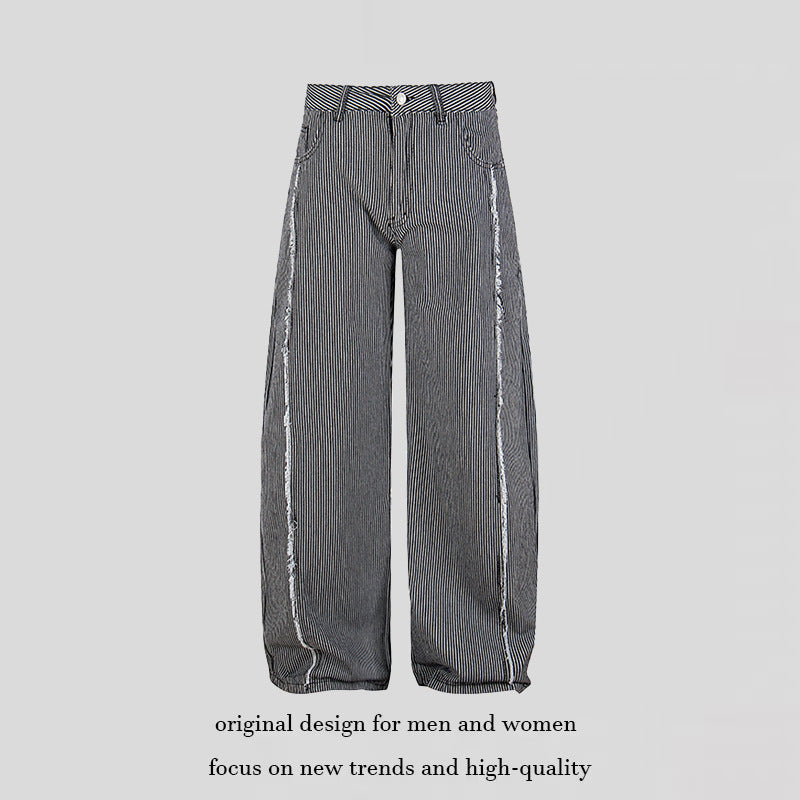 Damen Weite Culotte-Hose mit hohem Bund, Nadelstreifen und Used-Seitennaht Echoarchiv