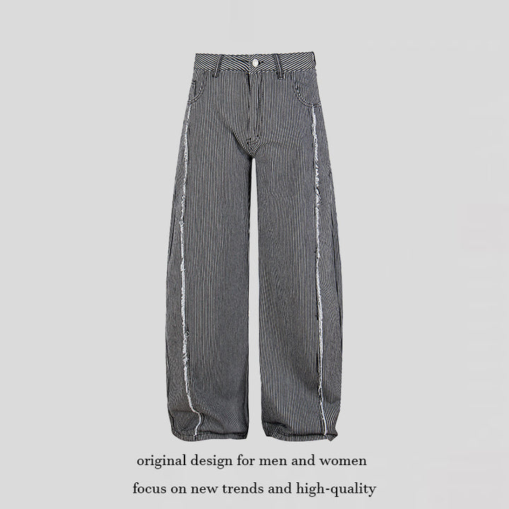 Damen Weite Culotte-Hose mit hohem Bund, Nadelstreifen und Used-Seitennaht Echoarchiv