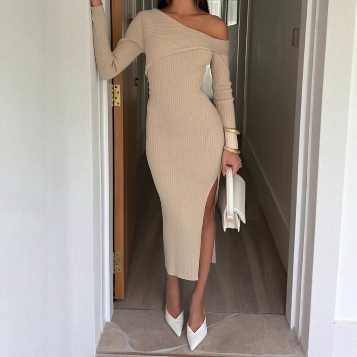 Damen nan eng anliegendes One-Shoulder-Rippenkleid mit asymmetrischem Ausschnitt und figurbetonter Midi-Silhouette Echo Archiv